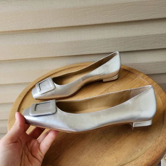 Talbots Sutton buckle silver metallic flats size 8 - Picture 3 of 13